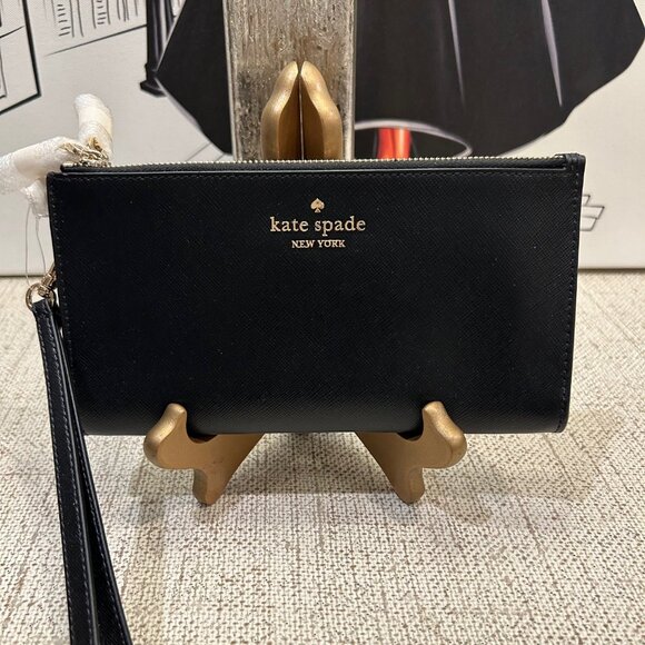 Kate Spade Madison Saffiano Leather Double Zip Wristlet in Polished Black - Picture 1 of 7